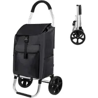 Strex Chariot de courses - - Pliable et à roulettes - Sac imperméable 45 L - Noir