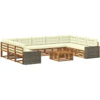 vidaXL Ensemble de canapés d'extérieur , 10 pièces, couleur naturel et crème, en bois massif d'acacia