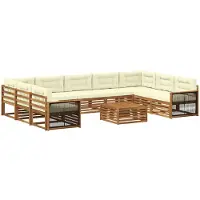 vidaXL Ensemble de salon de jardin 10 pièces, bois d'acacia massif, couleurs naturelles et crème