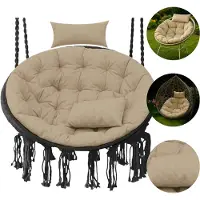 Blomster Coussin pour chaise suspendue, rembourrage pour balançoire Polyrattan / rotin, coussin rond pour panier suspendu, coussin de dossier-XXL 110cm-beige