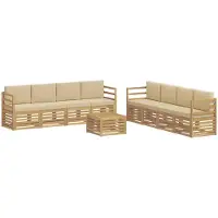 vidaXL Ensemble de salon de jardin 9 pièces, blanc et beige, en polyester