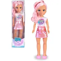 Pinypon Shine - Rose, Poupée aux cheveux longs avec des mèches roses métallisées, 3 ans, Famosa (NAC70210)