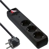 InLine 16431P Multiprise, 3x contact de protection, avec protection contre les surtensions, interrupteur, 1,5m, noir