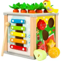 Kruzzel Cube de motricité pour jeunes enfants 5 en 1 Jouet éducatif en bois 22566