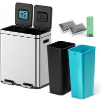 Deleca FreshAura Poubelle (60l) - Système de tri sélectif recyclé avec 2 compartiments - Duo Soft Close Poubelle de tri / Poubelle à pédale - Inox argenté