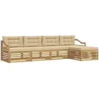 vidaXL Ensemble de canapés d'extérieur avec coussins, 5 pièces, blanc et beige, en polyester