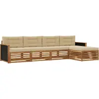 vidaXL Ensemble de salon de jardin 5 pièces, couleurs naturelles et beige, en polyester