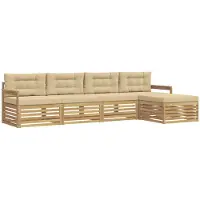 vidaXL Ensemble de canapés d'extérieur avec coussins, 5 pièces, blanc et beige, en polyester