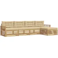 vidaXL Ensemble de canapés d'extérieur avec coussins, 5 pièces, blanc et beige, en polyester