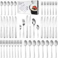 Deleca Service de couverts 72 pièces pour 12 personnes - Lavable au lave-vaisselle Couverts - Couteaux, Fourchettes, Cuillères, Couteaux à steak, Fourchettes à gâteaux - Acier inoxydable Brillant
