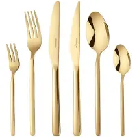 Deleca Set de couverts Amor pour 6 personnes - Set de 36 couverts comprenant couteaux, fourchettes, cuillères, couteaux à steak, couverts de table - Lavable au lave-vaisselle - Acier inoxydable doré