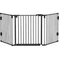 PawHut Barrière pour chiens D06-125BK, réglable en angle, pliable, avec fermeture automatique de la porte, 3 panneaux, noir, 202,5 x 76 cm - A