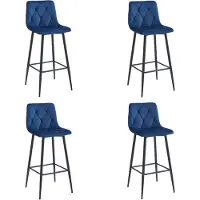 Leobert Tabouret De Bar - - Nado - Velours Bleu Marine/Pieds Noirs - Lot De 4