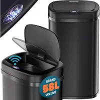 Monzana Poubelle automatique noire en acier inoxydable 58L