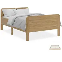Homestyle4u Lit confortable 120x200 avec Sommier à lattes Lit pour Seniors Hauteur réglable Lit en bois Chêne Lit double Cadre de lit