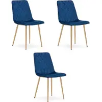 Leobert Chaise - - Turin - Velours Bleu Marine/Pieds Bois - 44,5 X 53 X 88,5 Cm - Lot De 3