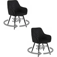 Leobert Chaise - - Velours Noir/Pieds Noirs - Lot De 2