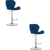 Leobert Tabouret De Bar - - West - Velours Bleu Marine/Base Chromée - 46 X 48,5 X 90-111 Cm