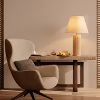 Lyora Lampe de table Bacco Beige avec abat-jour blanc