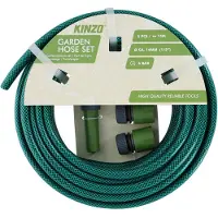 Kinzo tuyau d'arrosage set 15 mètres - Tuyau d'eau 14mm (1/2") max. 6Bar - avec 3 raccords et 1 embout de pulvérisation - Convient pour les arroseurs de jardin - Vert