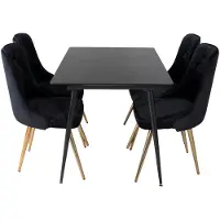 Ebuy24 SilarBLExt ensemble table, table extensible longueur cm120 / 160 noir et 4 Velvet Deluxe chaises Velours noir, laitonReproduction.