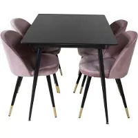 Ebuy24 SilarBLExt ensemble table, table extensible longueur cm120 / 160 noir et 4 Velvet chaises Velours rose, noir, laitonReproduction.