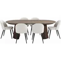 Ebuy24 Tokyo ensemble de table à manger table à manger smoked, 6 chaises en velours côtelé beige.