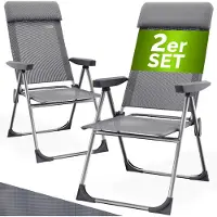 Casaria 2x Chaises à dossier haut pliantes grises en aluminium