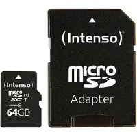 Intenso MicroSD 64GB UHS-I Class 10 90MB/s avec adaptateur SD - Carte mémoire