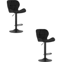 Leobert Tabouret De Bar - - West - Velours Noir/Base Noire - 46 X 48,5 X 90-111 Cm - Lot De 2