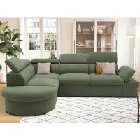 Emob Canapé d'angle Firenze gauche - avec fonction lit - tissu vert d'olive