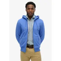 Superdry Homme Sweat à Capuche Zippé Logo Essential Mi-brossé Bleu Taille: Xxxl
