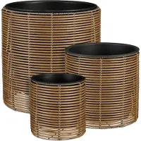 Mica Decorations Cesena Pot de Fleur ¿ Lot de 3 ¿ Pot Plante pour Fleurs et Plantes Intérieur ¿ Pot de Fleur Exterieur ¿ Plastique Recyclé ¿ Marron Clair