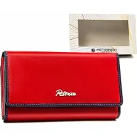 Peterson | Porte-monnaie spacieux pour femmes, en cuir naturel, avec bouton-pression et fermeture éclair, rouge, 18x10 cm