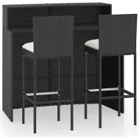 vidaXL Ensemble bar de jardin 3 pièces avec coussins Noir