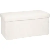 5 Five Pouf pliant double en bois et fourrure "Ezzio" - Blanc - L 76 x P 38 x H 38 cm