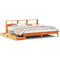 vidaXL Lit en bois massif avec étagère sans matelas brun cireux 180x200 cm
