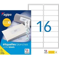 Agipa APLI-Agipa - Adhésif permanent - blanc - 99.1 x 33.9 mm 1600 étiquette(s) (100 feuille(s) x 16 étiquettes