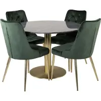 Ebuy24 EstelleØ106BLBR ensemble table, table noir, marbre et 4 Velvet Deluxe chaises Velours vert, laitonReproduction.
