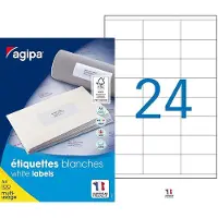 Agipa Apli 119011 - 2400 Etiquettes adhésives blanches A4 MU - 70 x 36 mm- Impression : laser, copieur, jet d'encre - Fabriqué en France