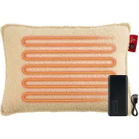 Feel Home - Oreiller chauffant - Teddy - Blanc cassé 45x60cm - avec banque d'alimentation 10000mAh
