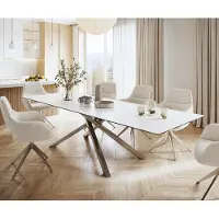 DELIFE Table-à-manger Edge 300x100cm Laminam céramique blanc pieds milieu croisé argent