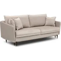 Selsey Canapé-lit 3 places Volio Cadre de lit beige velours hydrophobe avec pieds noirs