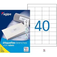 Agipa Étiquettes universelles, 48,5 x 25,4 mm, blanches, rectangulaires