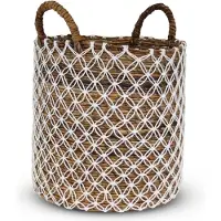 Safaary Panier en osier Sea Grass Blanc-Naturel Bali-Ø 42 x 41cm
