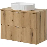 En.casa Meuble vasque 'Skelbolu' avec lavabo en céramique et 2 tiroirs 80 x 71 x 40 cm imitation chêne