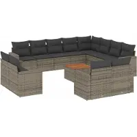 vidaXL Ensemble de 13 canapés de jardin avec coussins Gris Poly Rattan