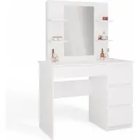 CARUNO Coiffeuse avec miroir et étagères Marina 4P Mijas P blanche pour chambre à coucher