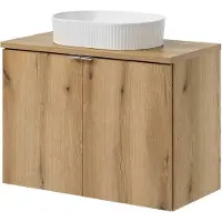 En.casa Plan de toilette 'Skelbolu' avec lavabo en céramique et 2 portes 80 x 71 x 40 cm imitation chêne