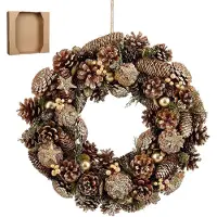 Mica Decorations Brant Couronne de Noël artificielle avec pommes de pin - H9 x Ø45 cm - Marron